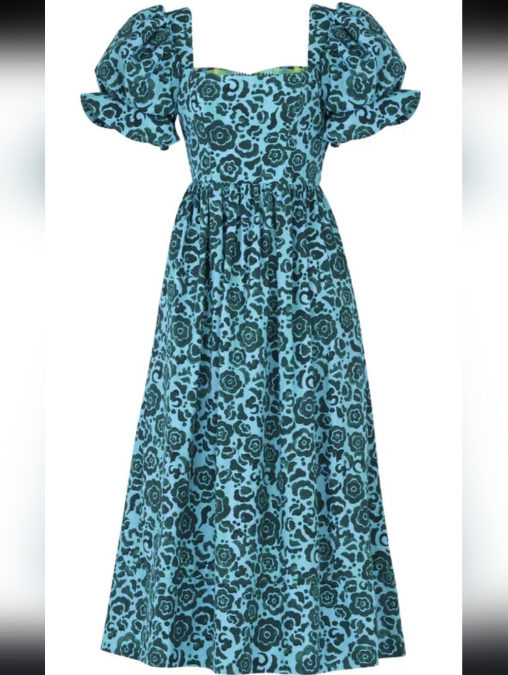 NWOT De Loretta Cottagecore Blue Floral Cedron Narciso Puff-Sleeve Maxi Dress